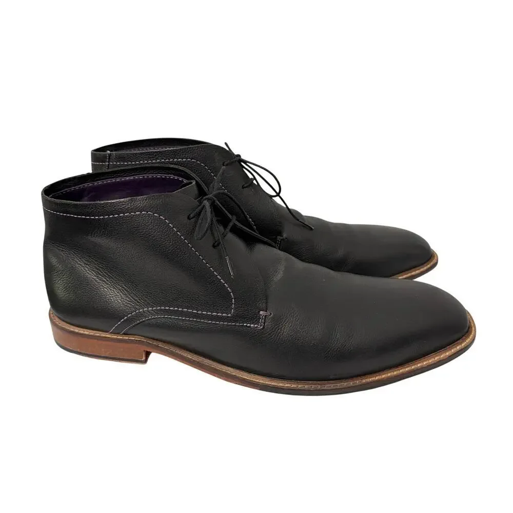 Ted Baker Boots Men's Size 16 Torsdi 4 Black Pebbled Leather Lace Up Chukka